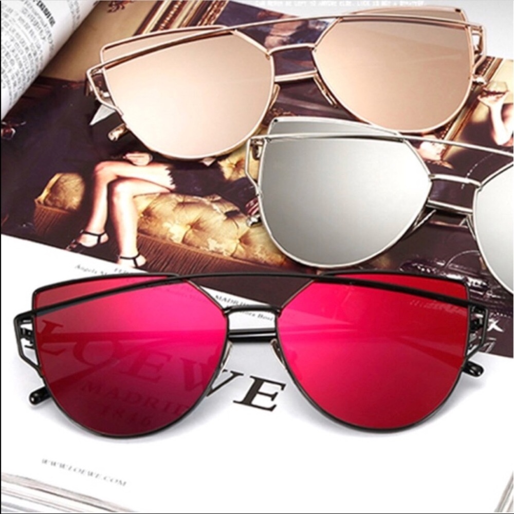 Red & Black Mirror Cat Eye Aviators - Picture 6 of 8